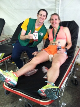 My new friend Ryan in the med tent.  2 hours of leg spasm fun!
